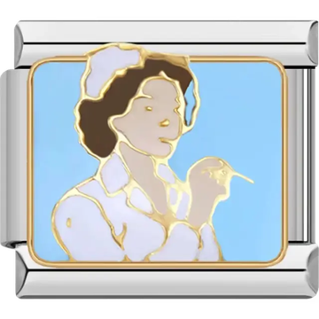 Nurse design with a syringe on a light blue background Italian charm bracelet link