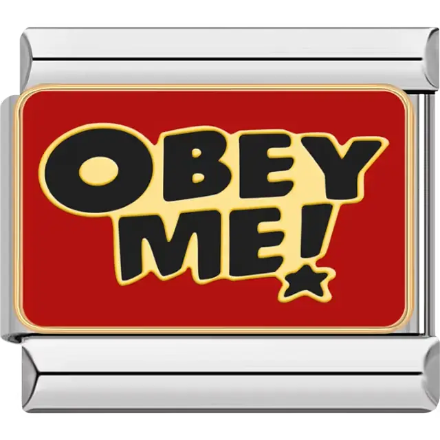 Black "OBEY ME" gold border red background Italian charm bracelet link