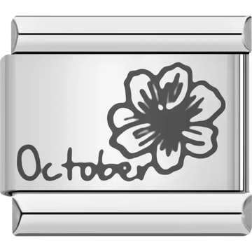 Marigold flower with "October" text detail Italian charm bracelet link