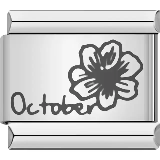 Marigold flower with "October" text detail Italian charm bracelet link