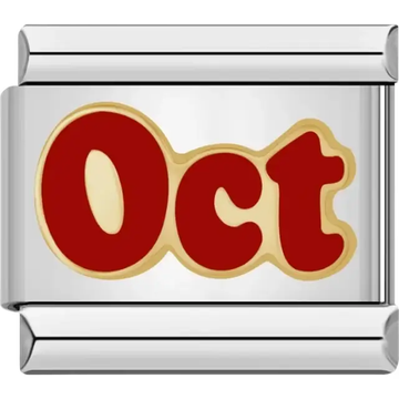 "Oct" text in red with a gold outline Italian charm bracelet link