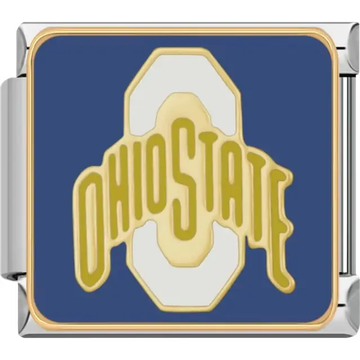 Gold "OHIO STATE" text with white "O" outline on blue background Italian charm bracelet link