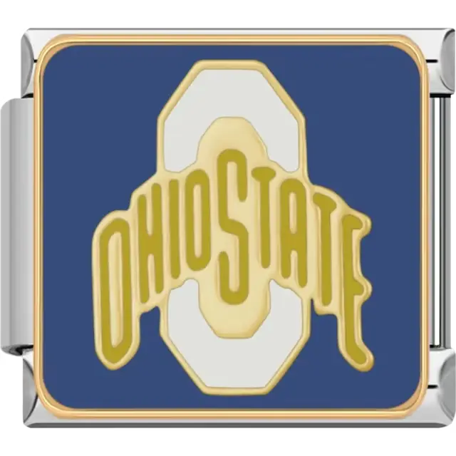 Gold "OHIO STATE" text with white "O" outline on blue background Italian charm bracelet link