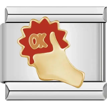 Gold hand with "OK" text on a red background Italian charm bracelet link