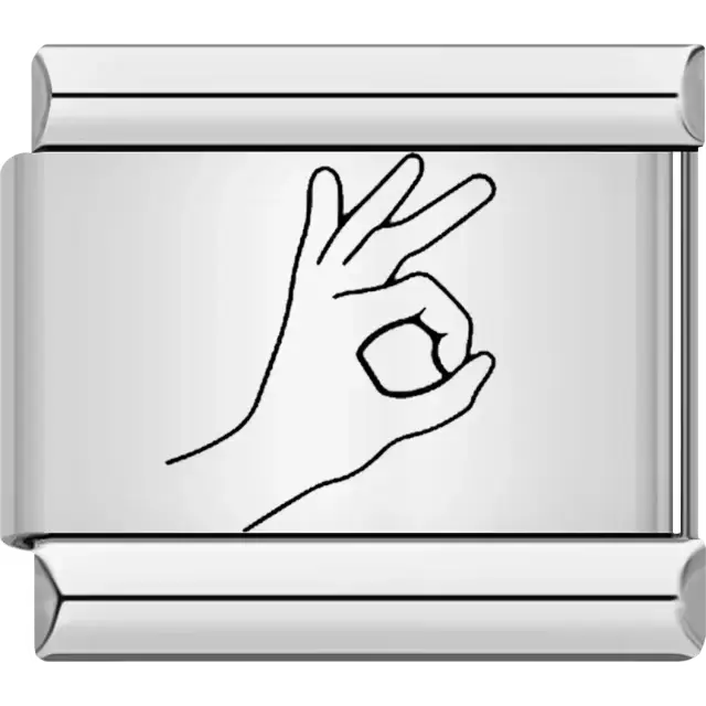 Black OK hand gesture illustration Italian charm bracelet link