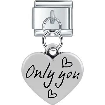 Heart with "Only you" text small heart symbols dangle Italian charm bracelet link