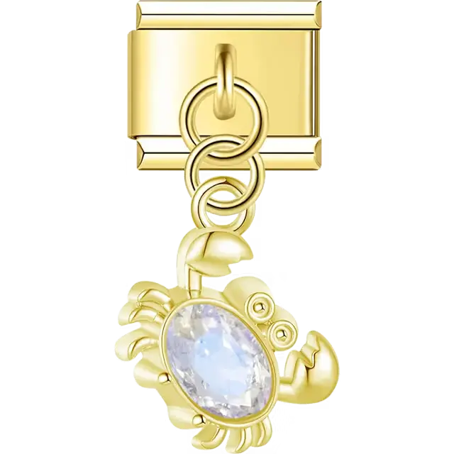 Opal gemstone crab body dangle Italian charm bracelet link
