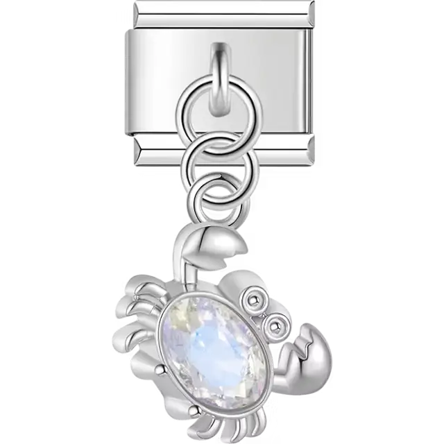 Opal gemstone crab body dangle Italian charm bracelet link