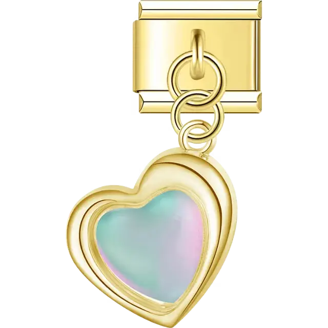 Opal heart with silver frame dangle Italian charm bracelet link