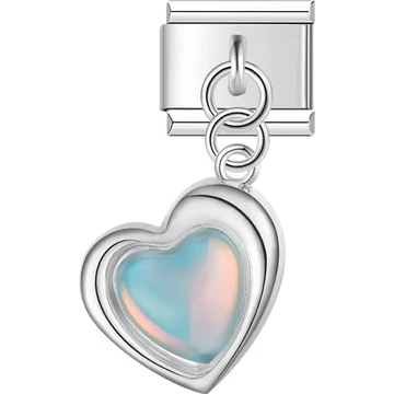 Opal heart with silver frame dangle Italian charm bracelet link