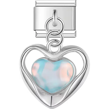 Opal heart center frame dangle Italian charm bracelet link