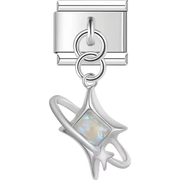 Silver star with opalescent center and orbit design Italian charm bracelet link