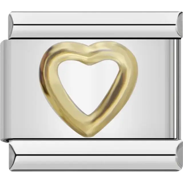 Gold open heart shape Italian charm bracelet link