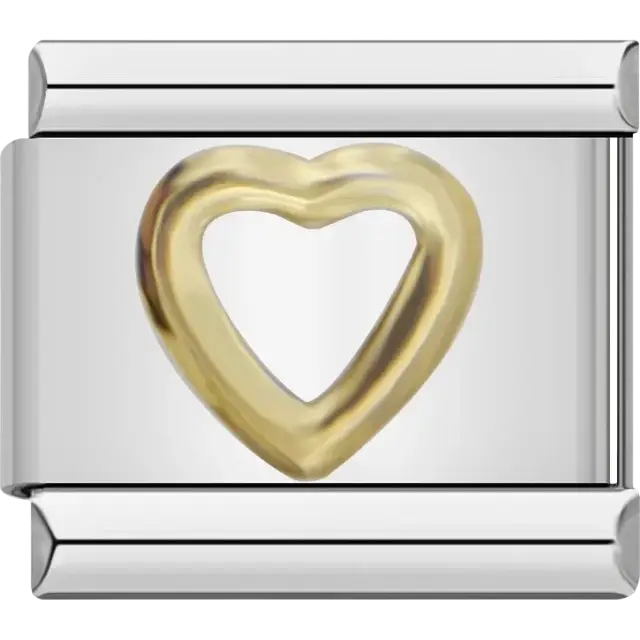 Gold open heart shape Italian charm bracelet link