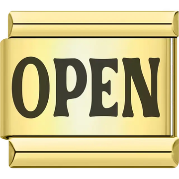 Gold "OPEN" text inscription Italian charm bracelet link