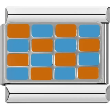 Alternating orange and blue rectangular grid pattern Italian charm bracelet link