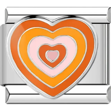 Orange and pink layered heart Italian charm bracelet link