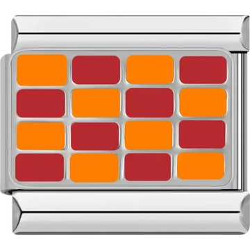 Alternating orange and red rectangular grid pattern Italian charm bracelet link
