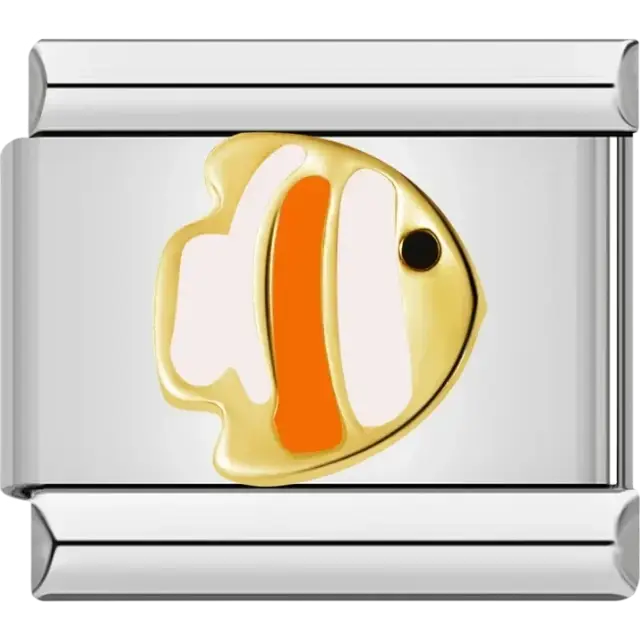 Fish charm with orange and white stripes Italian charm bracelet link