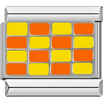 Alternating orange and yellow rectangular grid pattern Italian charm bracelet link