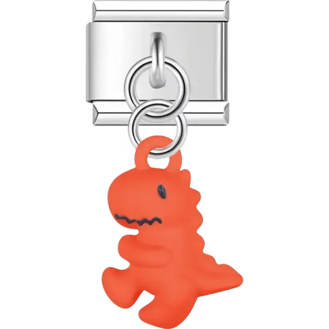 Orange dinosaur dangle Italian charm bracelet link