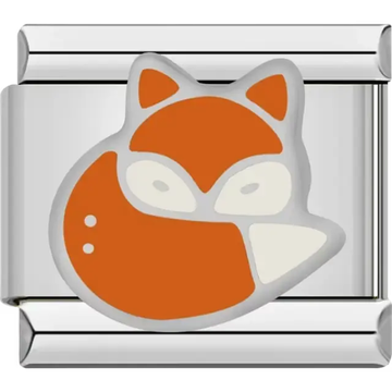 Orange fox face with cream accents and silver outline Italian charm bracelet link