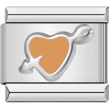 Orange heart with arrow Italian charm bracelet link