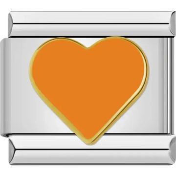 Bright orange heart with a gold outline Italian charm bracelet link