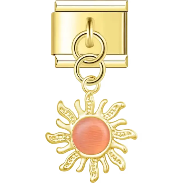 Orange sunburst dangle Italian charm bracelet link