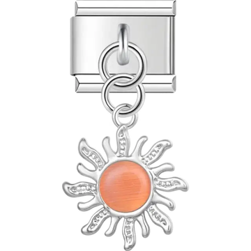 Orange sunburst dangle Italian charm bracelet link