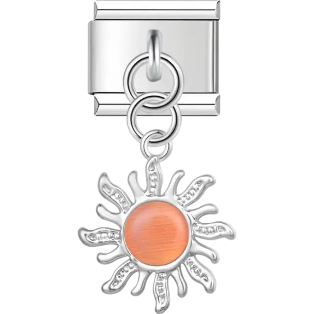 Orange sunburst dangle Italian charm bracelet link