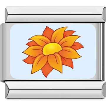 Orange sunflower yellow center blue background Italian charm bracelet link