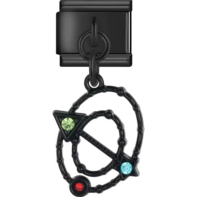 Black orbit dangle with colorful crystal stones Italian charm bracelet link