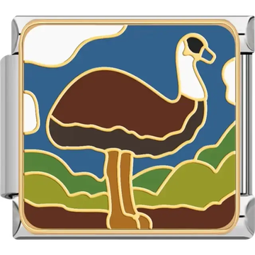 Brown ostrich with green hills and blue sky Italian charm bracelet link