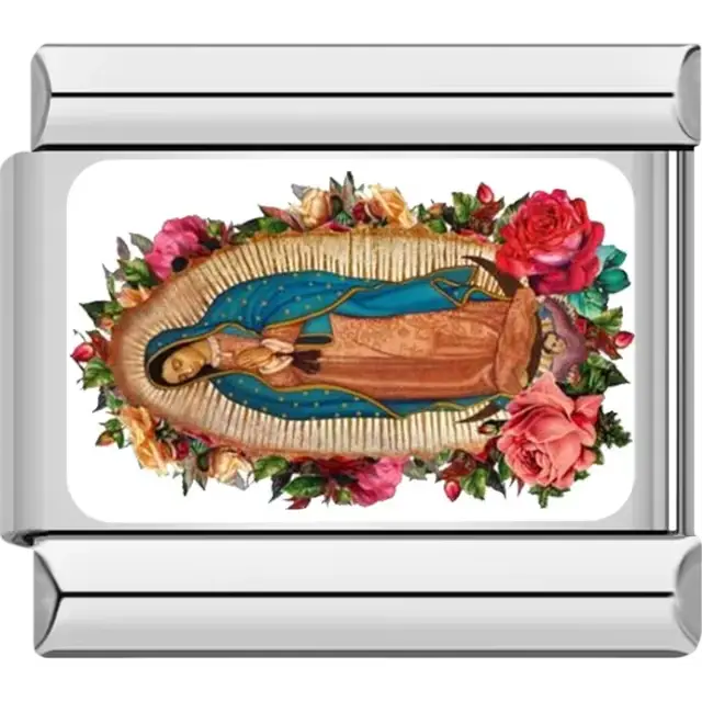 Our Lady of Guadalupe image surrounded by roses Italian charm bracelet link