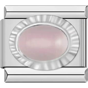 Oval-shaped pink pearl Italian charm bracelet link