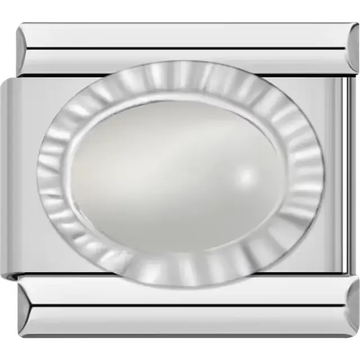 Oval-shaped white pearl Italian charm bracelet link