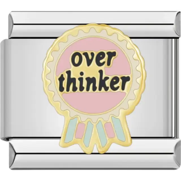 Gold and pastel ribbon with "Over Thinker" text Italian charm bracelet link