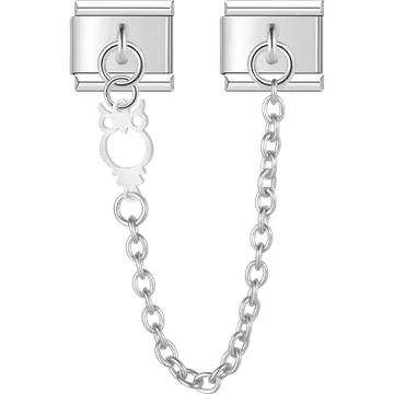 Safety chain with a dangling owl silhouette Italian charm bracelet link
