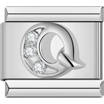 Silver letter "Q" with crystals Italian charm bracelet link
