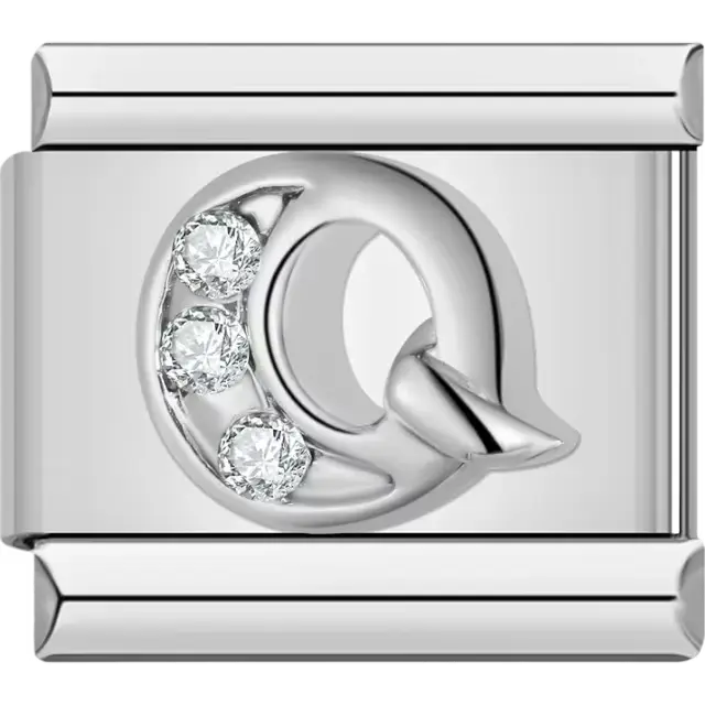 Silver letter "Q" with crystals Italian charm bracelet link