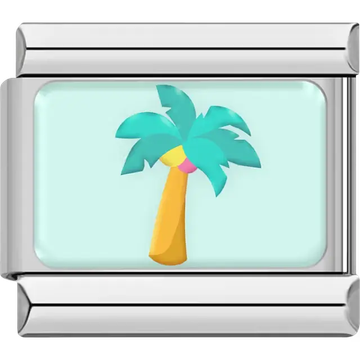 Turquoise palm tree orange trunk mint background Italian charm bracelet link