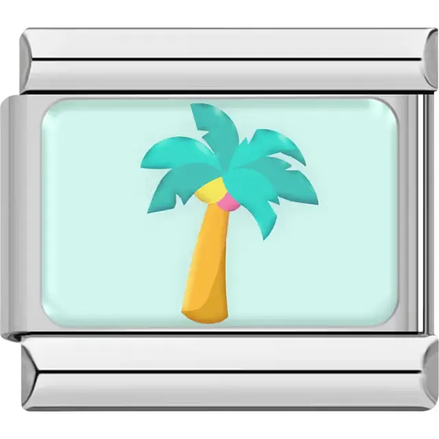 Turquoise palm tree orange trunk mint background Italian charm bracelet link