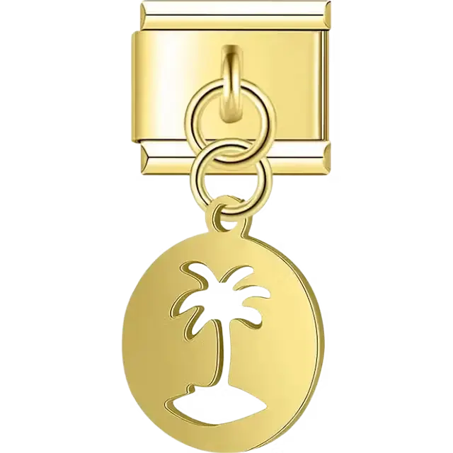 Round dangle with cutout palm tree design Italian charm bracelet link