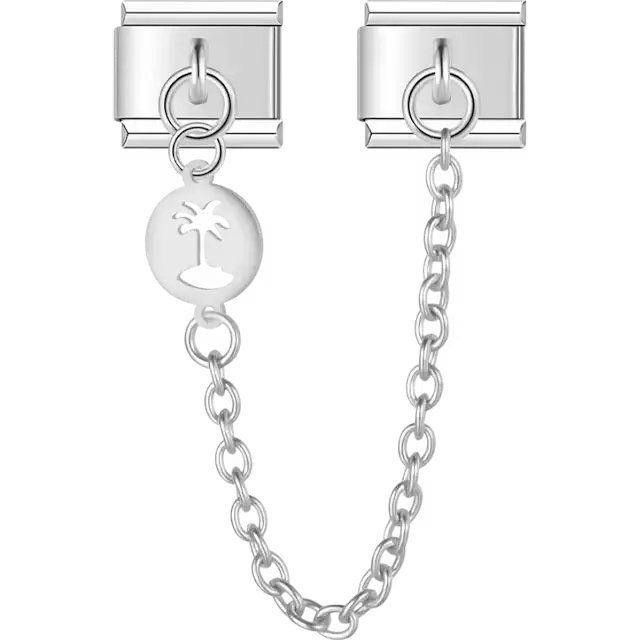 Safety chain with dangling palm tree emblem Italian charm bracelet link