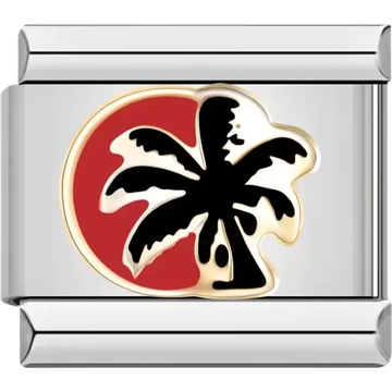 Black palm tree design with red sun background Italian charm bracelet link