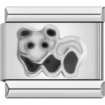 Panda design with black and silver embossed details Italian charm bracelet link