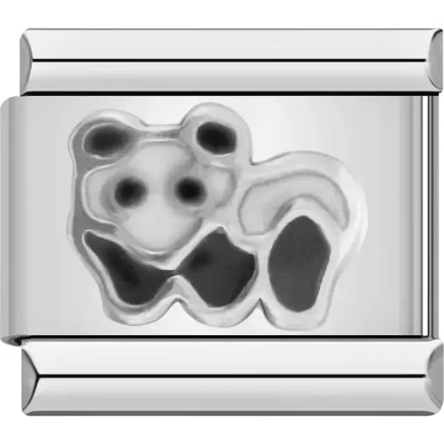 Panda design with black and silver embossed details Italian charm bracelet link