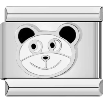 Smiling panda face design with black and white details Italian charm bracelet link