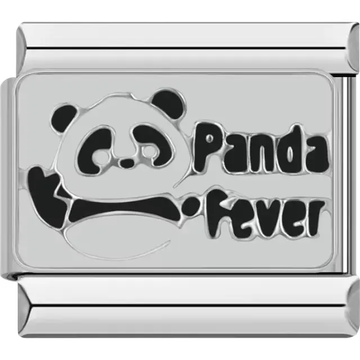 Black and white panda face and text reading "Panda Fever" Italian charm bracelet link